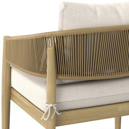 Bayshore Outdoor Conversation Chairs set of 2 in wood with cushions and rope-wrapped back on Tampa Home & Garden Store