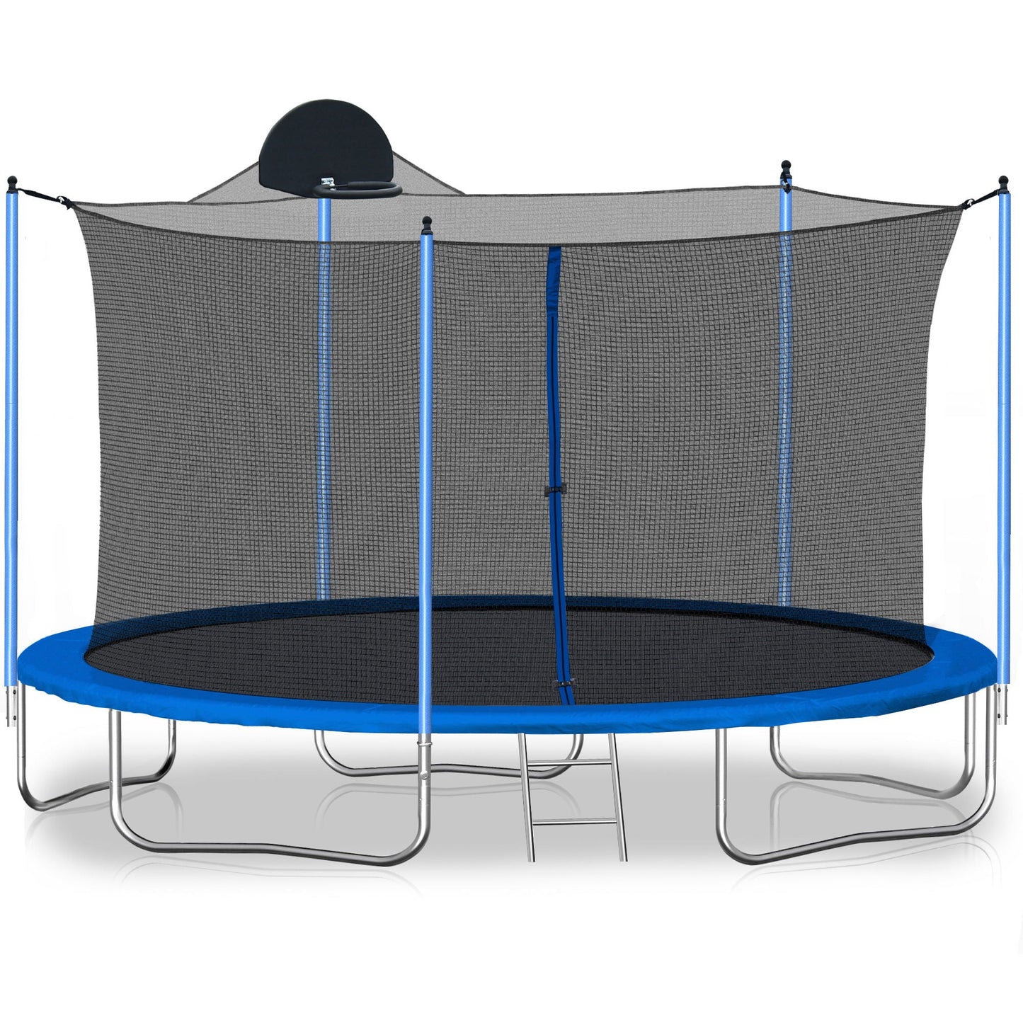 12ft Trampoline with Basketball Hoop and Blue Net