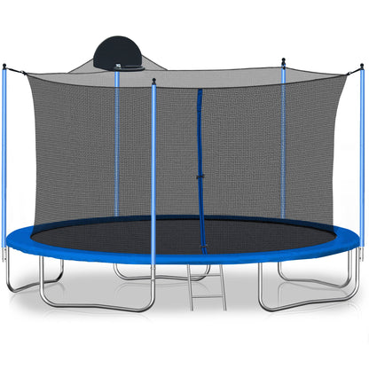 12ft Trampoline with Basketball Hoop and Blue Net