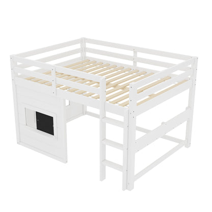 Full size white loft bed frame with sliding chalkboard and bookshelf HouseOfZazla on Tampa Home & Garden Store