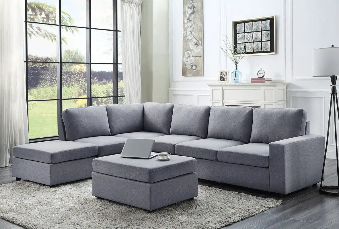 Cassia 7-seat gray fabric reversible modular sectional sofa with ottoman on Tampa Home & Garden Store