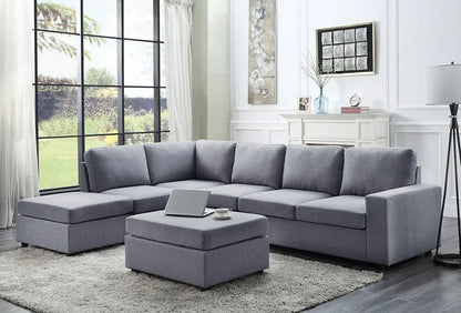 Cassia 7-seat gray fabric reversible modular sectional sofa with ottoman on Tampa Home & Garden Store