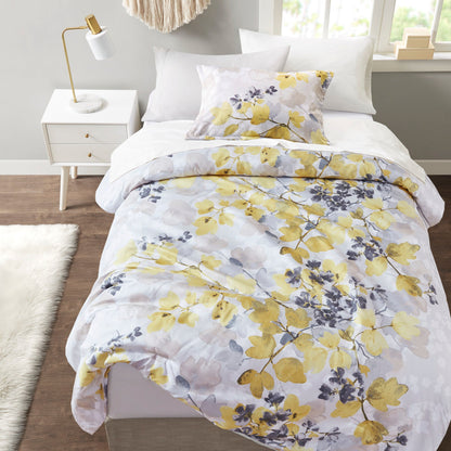 HouseOfZazla floral comforter set with coordinating bed sheets in yellow, gray, and lavender on Tampa Home & Garden Store