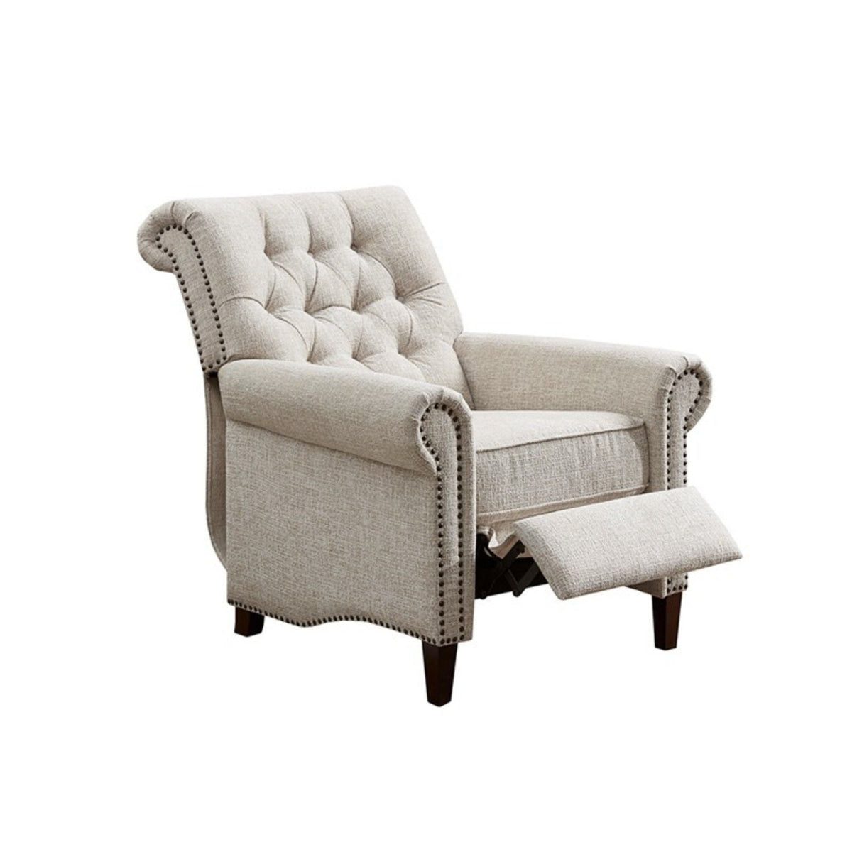 HouseOfZazla Aidan cream push-back recliner chair with tufted back and nailhead trim on Tampa Home & Garden Store