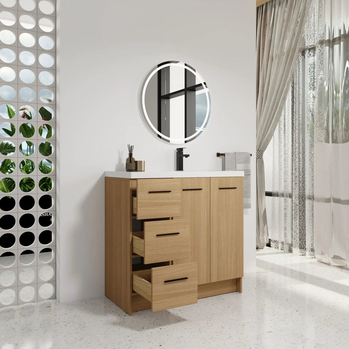 Wall Mounted Floating Vanity Sink and Drawers
