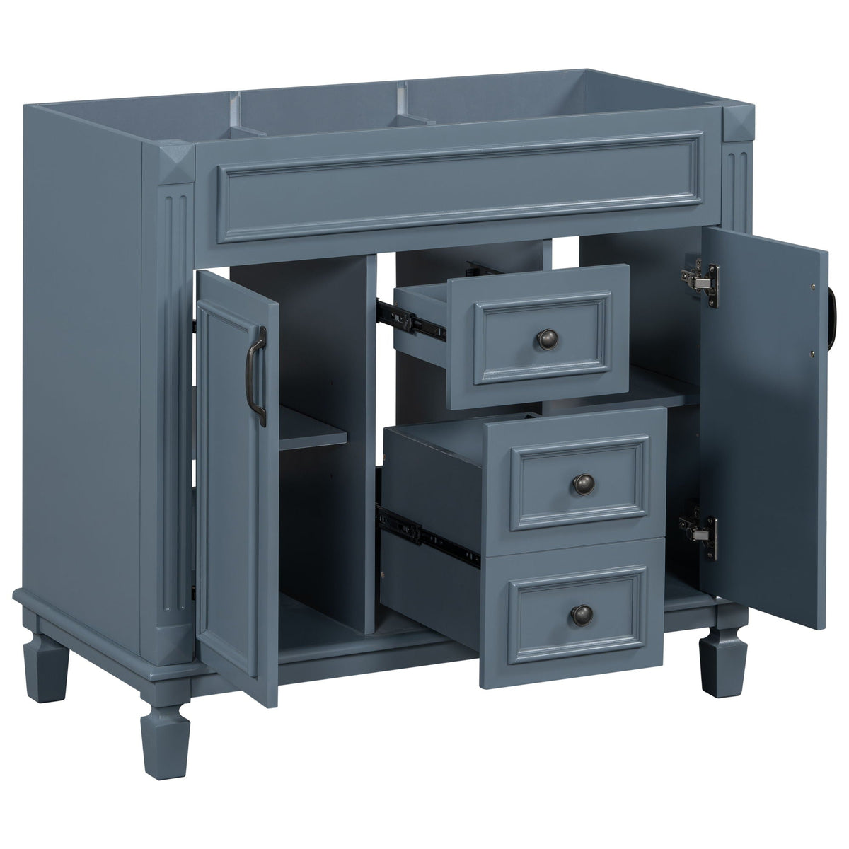 Bathroom Vanity Cabinet with soft-closing doors and drawers in blue-gray on Tampa Home & Garden Store