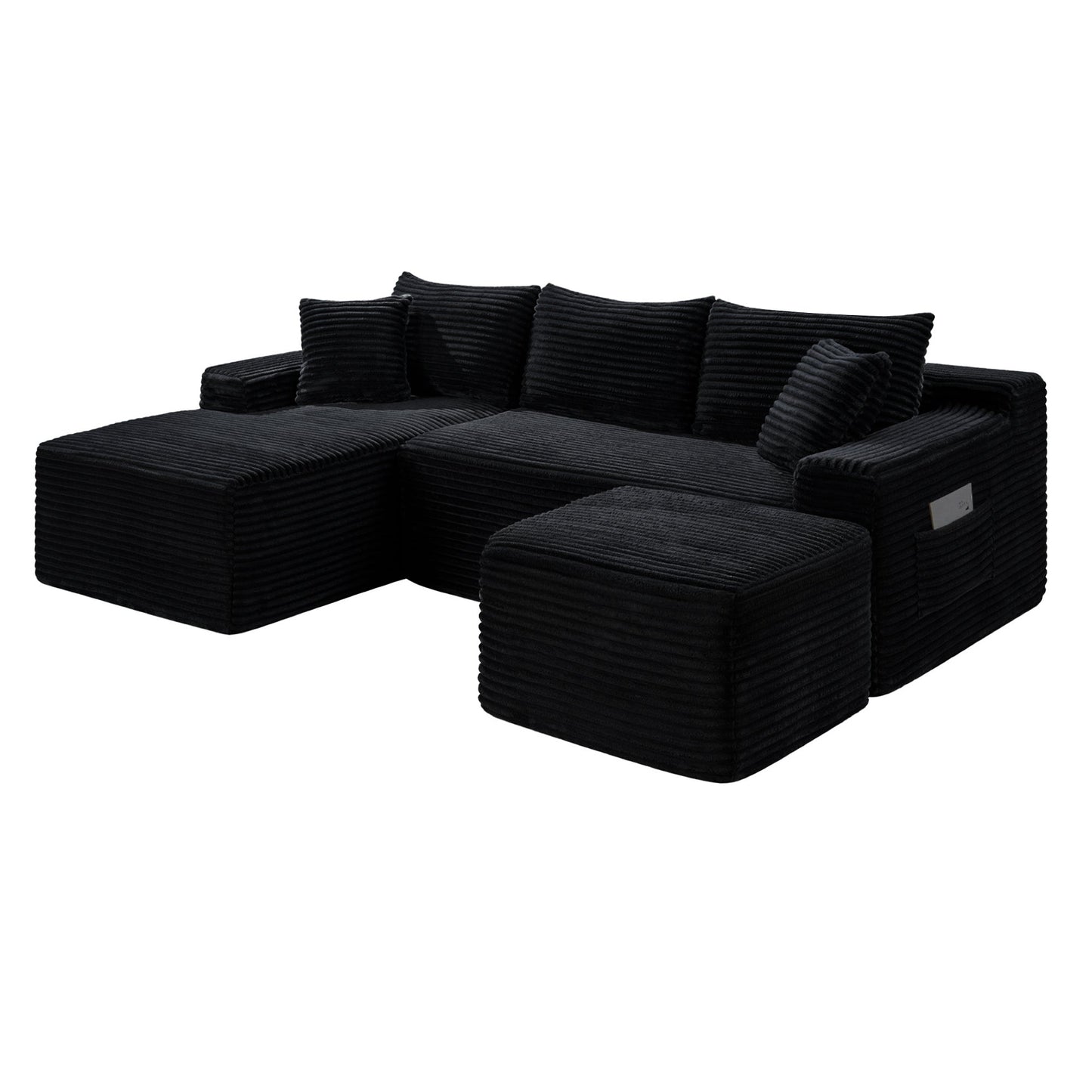 106.3in U-shaped Cloud Sectional Sofa with Deep Seat by HouseOfZazla in black corduroy on Tampa Home & Garden Store