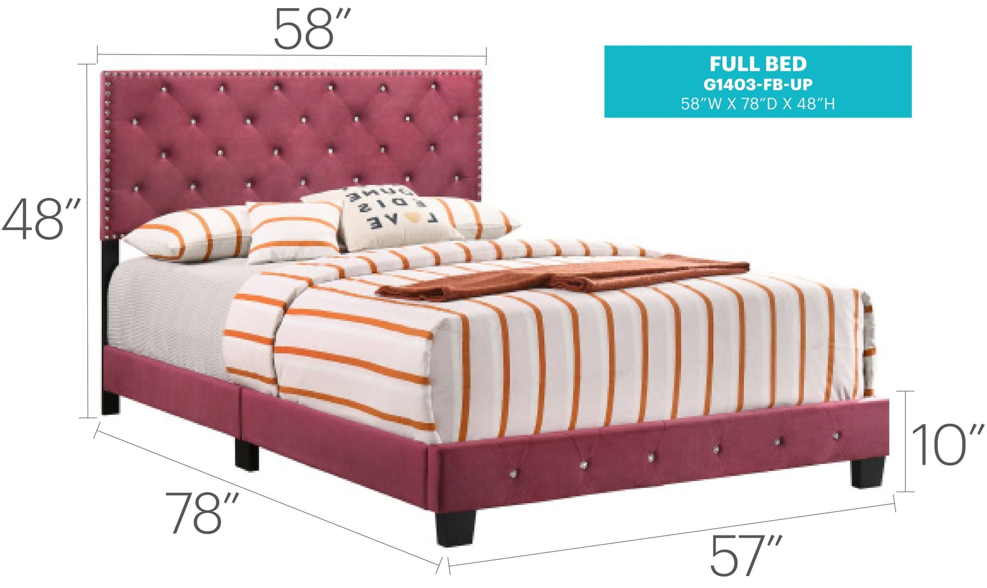 Luxurious Upholstered Bed by HouseOfZazla in pink tufted velvet with nailhead trim, full bed on Tampa Home & Garden Store