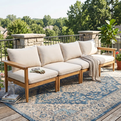 Outdoor Acacia Wood and Four Seater Sofa