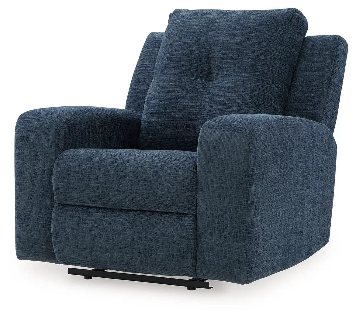 Danum Zero Wall Recliner by Unique Piece Furniture, blue textured fabric with plush cushions on Tampa Home & Garden Store