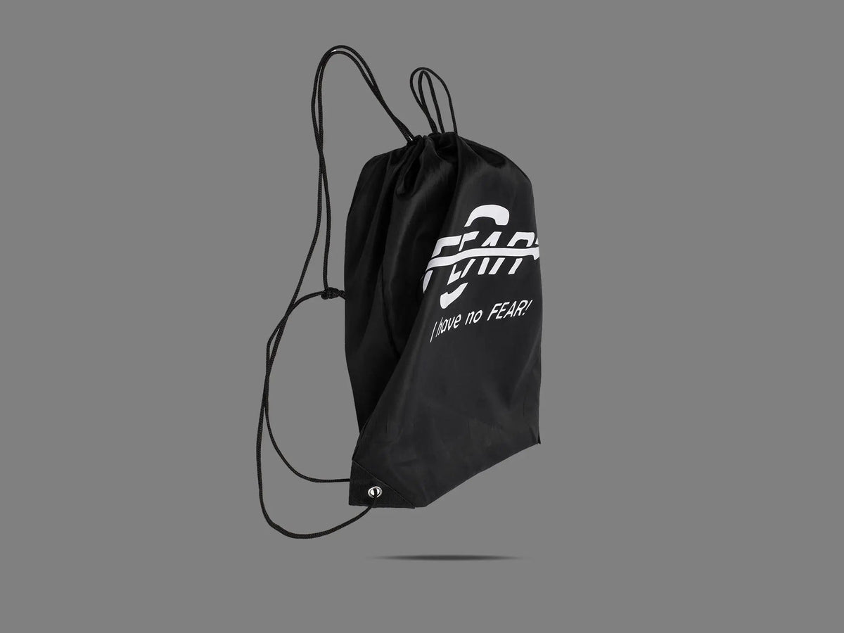 Black drawstring bag with white graphic text I have no FEAR! on Tampa Home & Garden Store