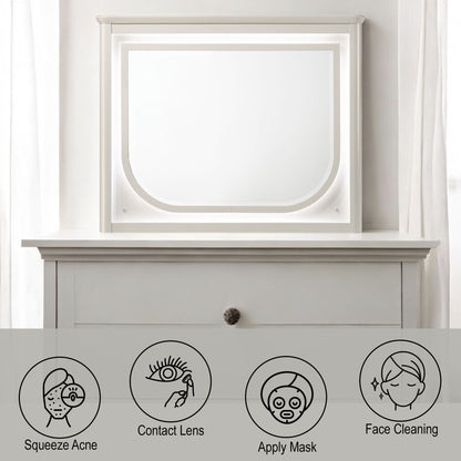 Laveda Mirror With LED, white framed wall mirror with rounded bottom corners on Tampa Home & Garden Store