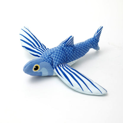 Blue flying fish plush toy with white and blue striped fins on Tampa Home & Garden Store