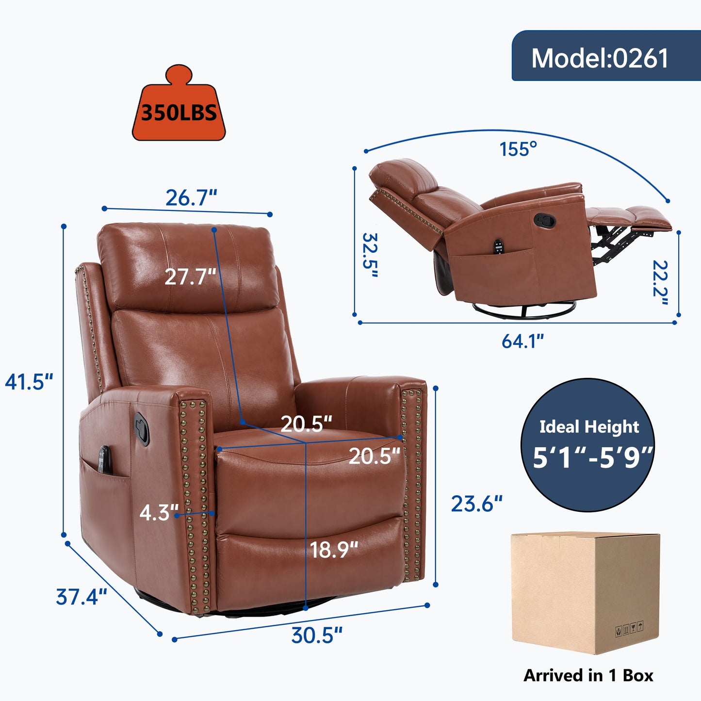 Red genuine leather heat massage manual recliner chair with nailhead trim by HouseOfZazla 0261 on Tampa Home & Garden Store