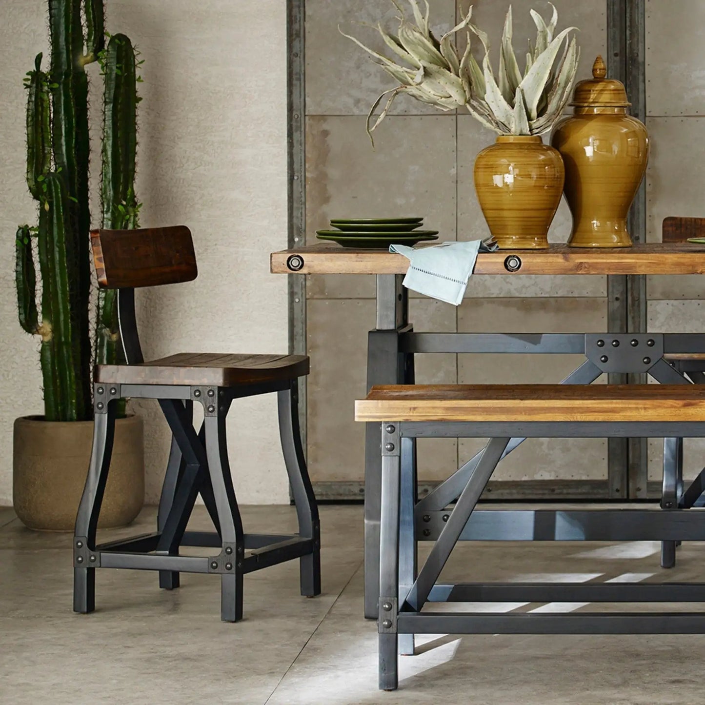 Industrial Counter Stool with Back Acacia Amber