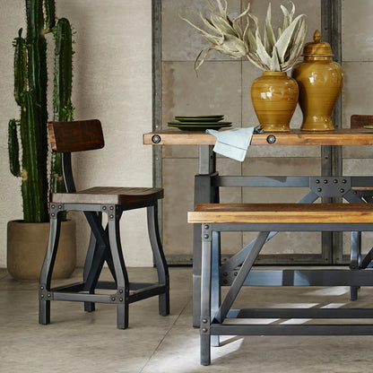 Industrial Counter Stool with Back Acacia Amber