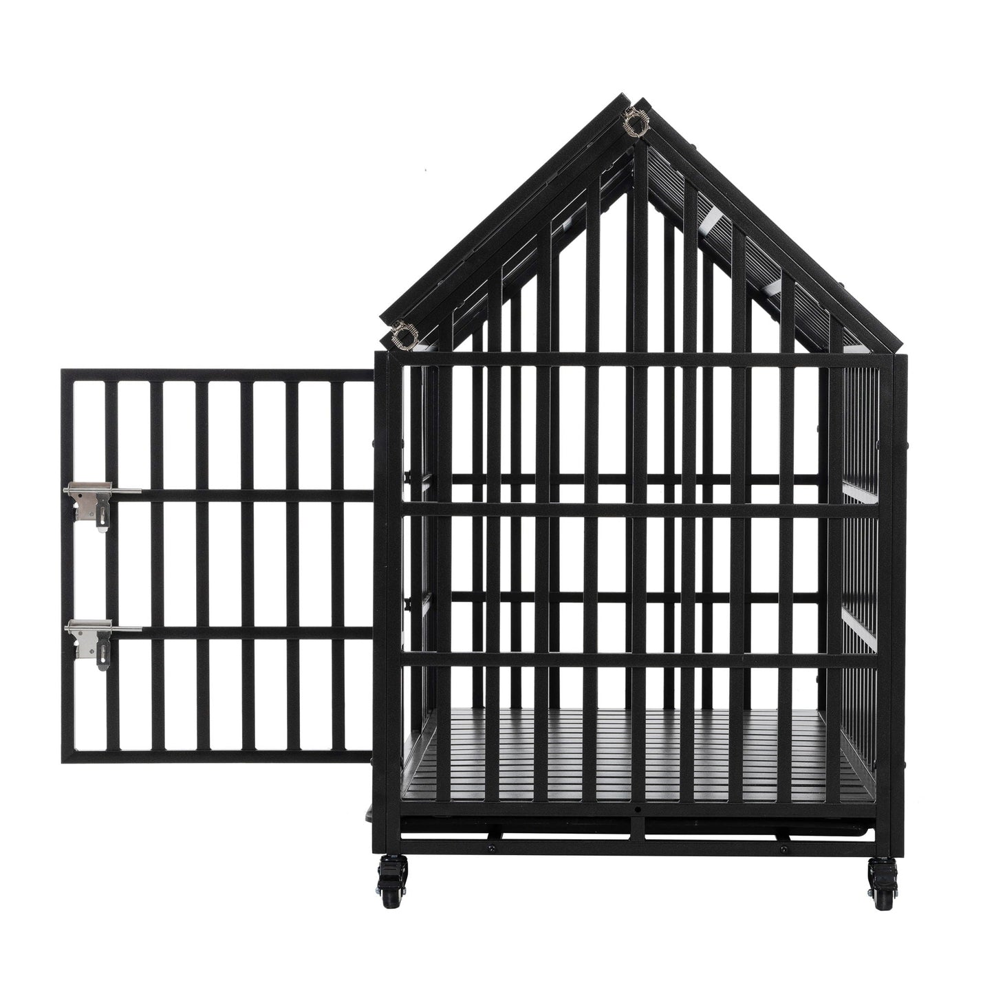 Heavy duty dog crate with lockable wheels in black metal by HouseOfZazla on Tampa Home & Garden Store