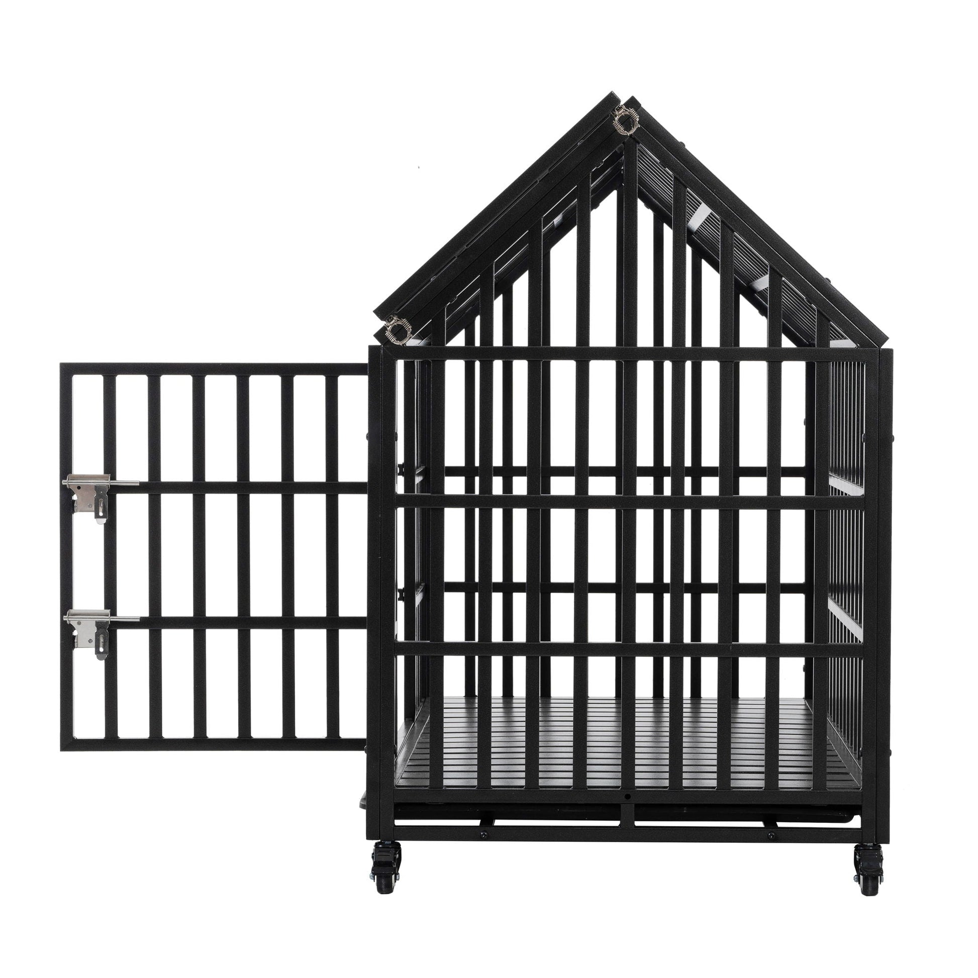 Heavy duty dog crate with lockable wheels in black metal by HouseOfZazla on Tampa Home & Garden Store