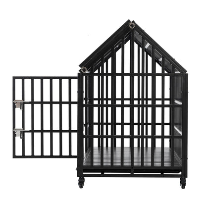 Heavy duty dog crate with lockable wheels in black metal by HouseOfZazla on Tampa Home & Garden Store