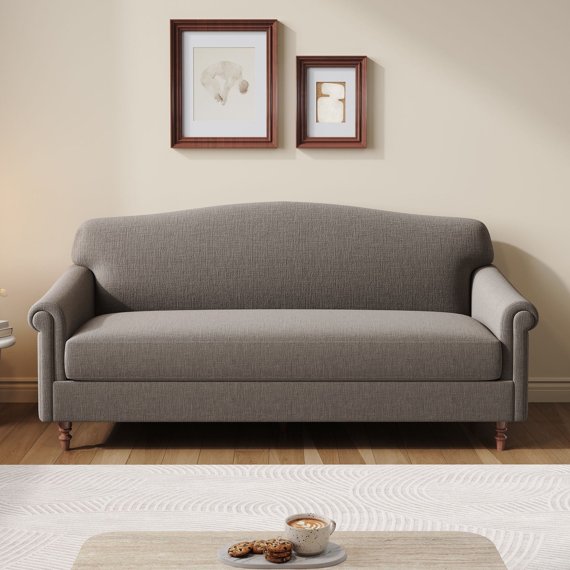 Loveseat sofa brown with rolled arms stationary textured upholstery and wooden legs on Tampa Home & Garden Store