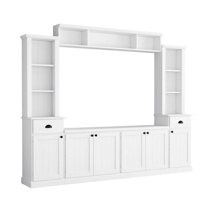 Minimalist entertainment wall unit with bridge in white by Unique Piece Furniture for 75 in TVs on Tampa Home & Garden Store