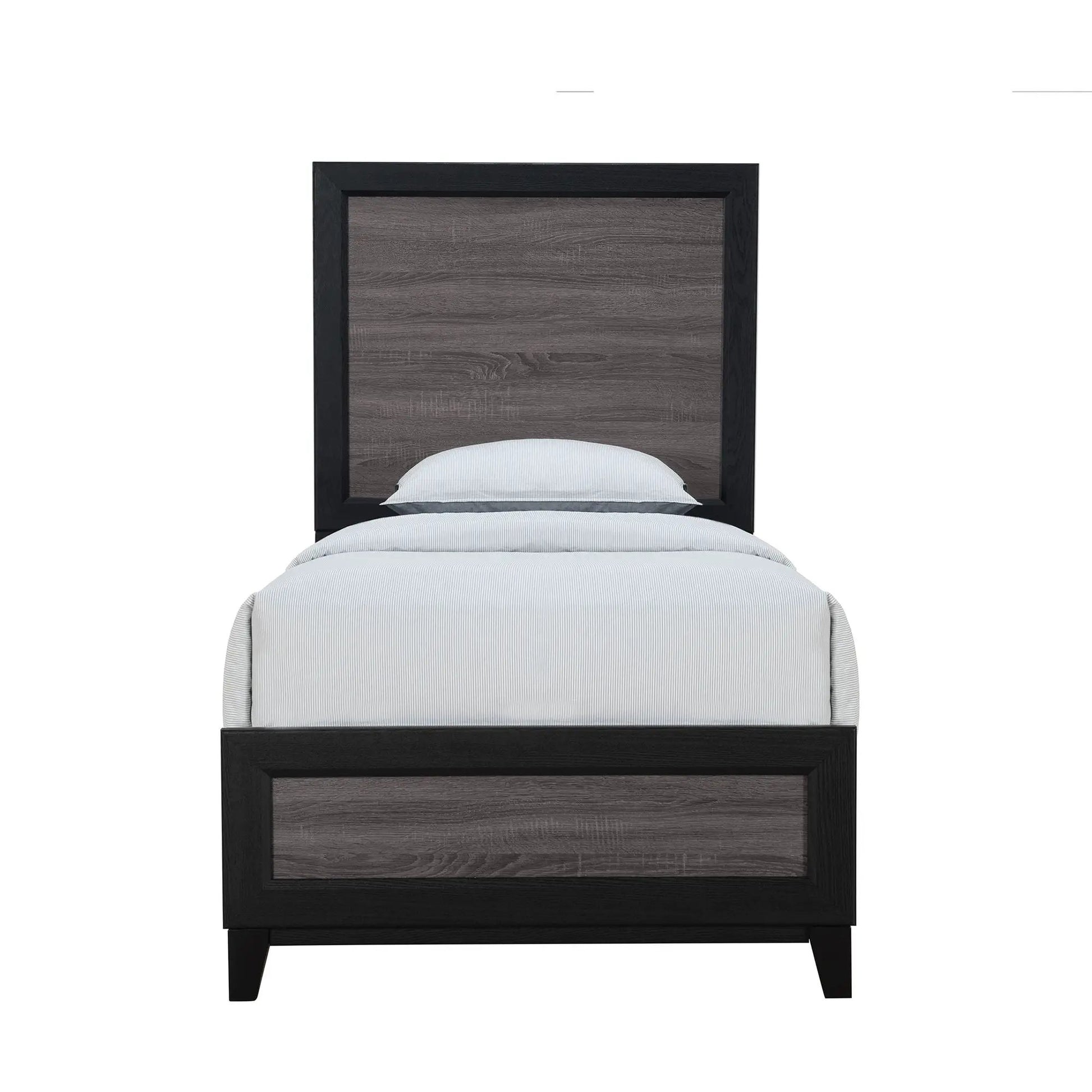 Soluto platform bed by Unique Piece Furniture with black frame and gray woodgrain headboard on Tampa Home & Garden Store