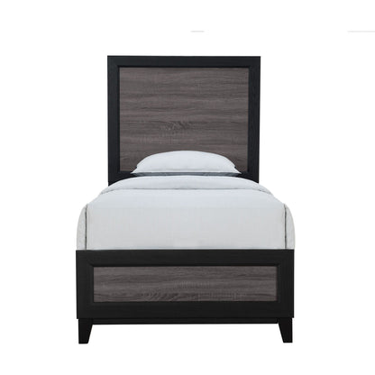 Soluto Bed by HouseOfZazla, black framed platform bed with gray woodgrain headboard on Tampa Home & Garden Store