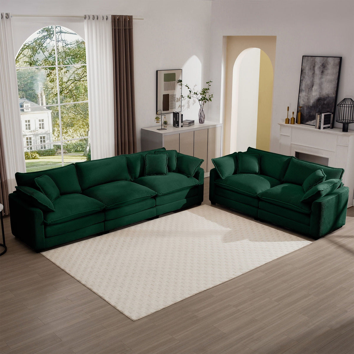 Elegant oversized 3-piece emerald green sectional sofa deep seats HouseOfZazla on Tampa Home & Garden Store