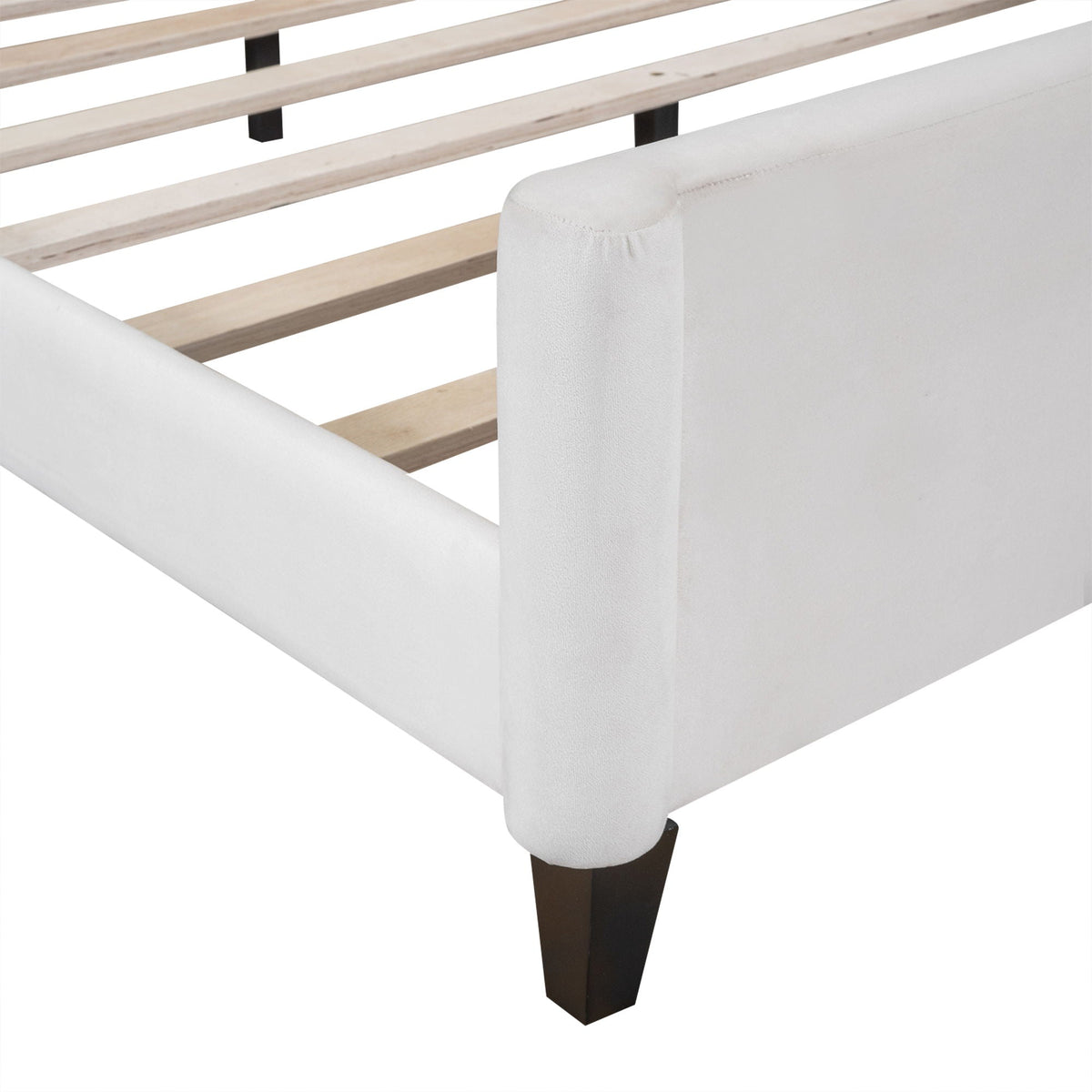 Modern Tufted Button Daybed white fabric upholstery with dark wood legs HouseOfZazla Daybeds on Tampa Home & Garden Store