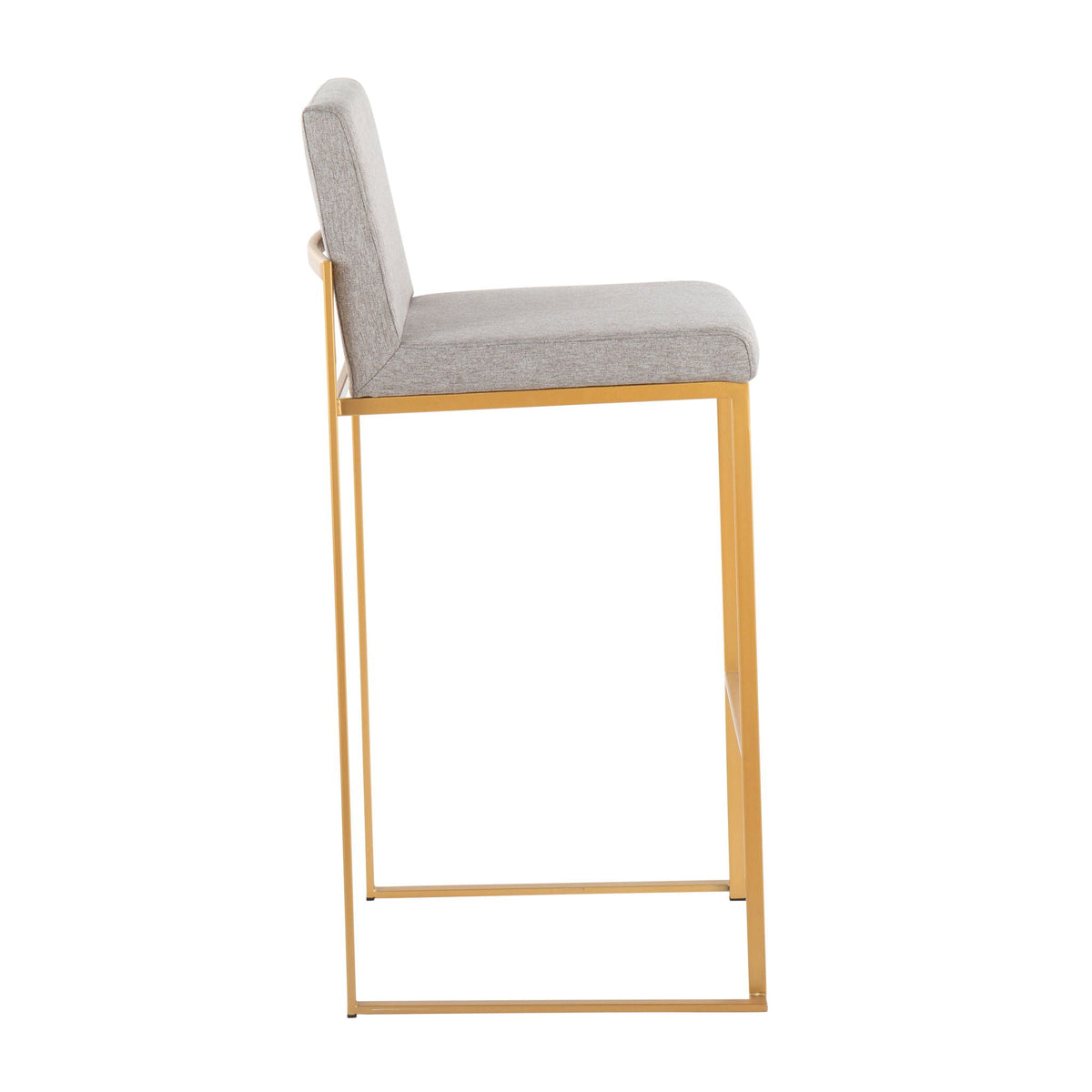 Contemporary high back barstool by HouseOfZazla with gray upholstered seat and gold frame on Tampa Home & Garden Store