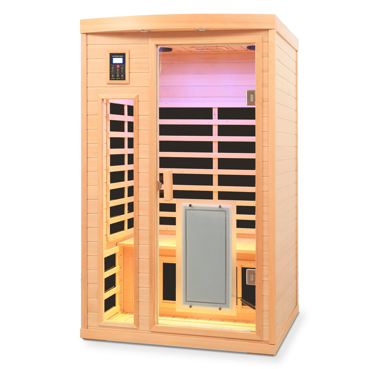 Two-person infrared sauna in Hemlock wood with glass door and touch control by HouseOfZazla on Tampa Home & Garden Store