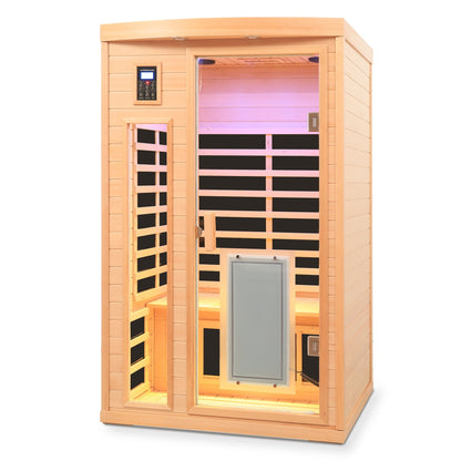 Two-person infrared sauna in Hemlock wood with glass door and touch control by HouseOfZazla on Tampa Home & Garden Store