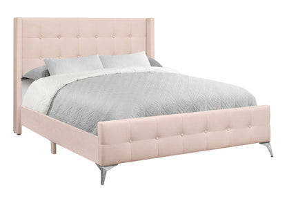 Pink Velvet Queen Platform Bed With Wingback