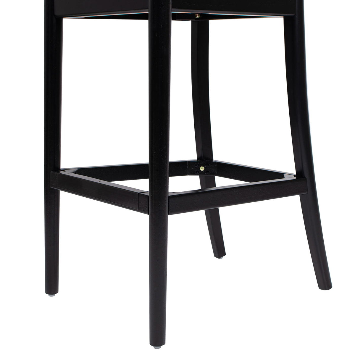 Bar stool with curved back, black finish legs and crossbar supports on Tampa Home & Garden Store