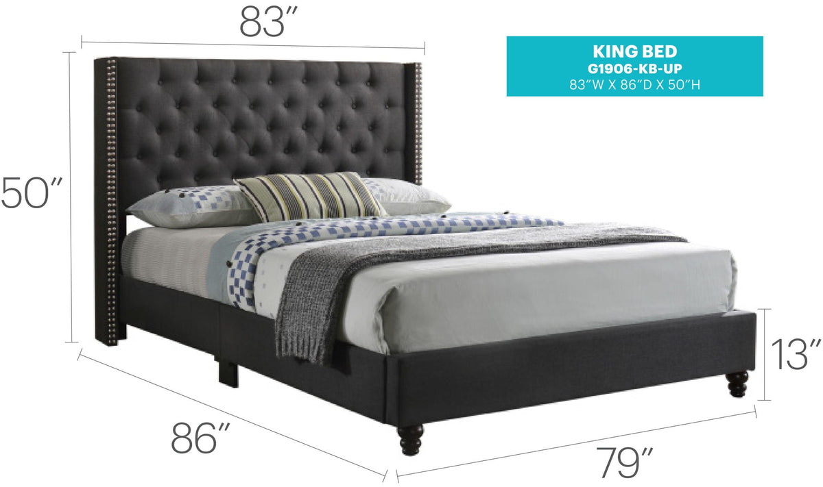 Nailhead Bed Transitional Vibrant king bed in black fabric with nailhead trim HouseOfZazla on Tampa Home & Garden Store