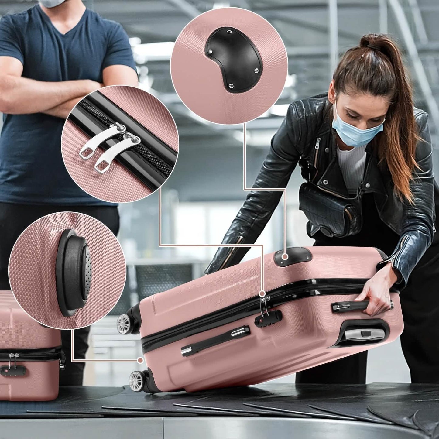 DailySale 3-piece hard shell luggage set in rose pink with TSA lock, 20/24/28 inch, 360° wheels on Tampa Home & Garden Store