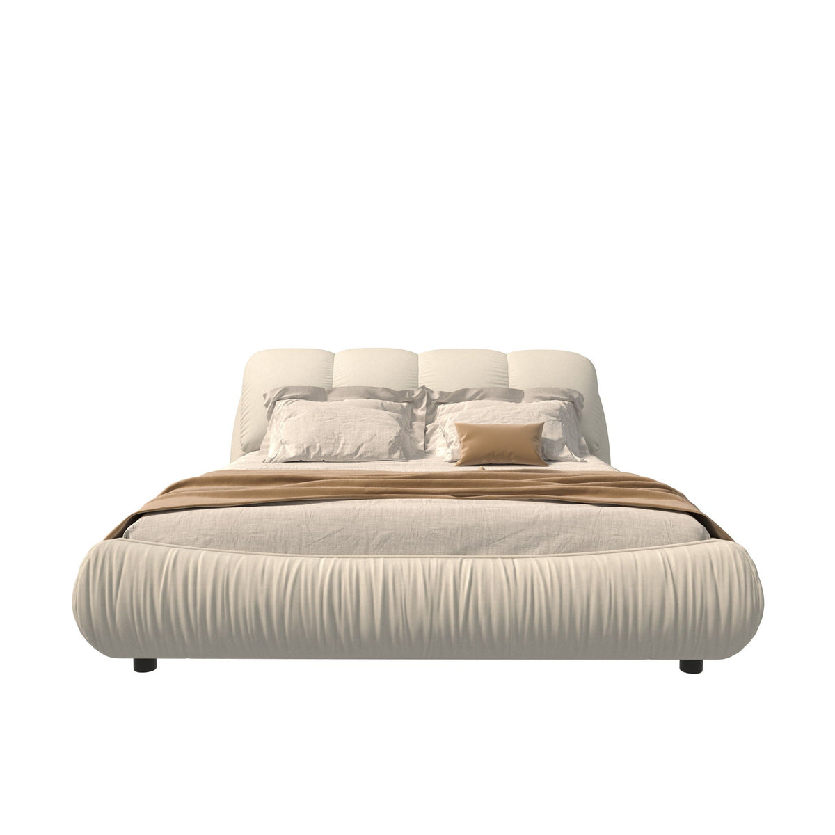 Upholstered platform bed with oversized padded backrest, cream fabric, solid wood frame by HouseOfZazla on Tampa Home & Garden Store