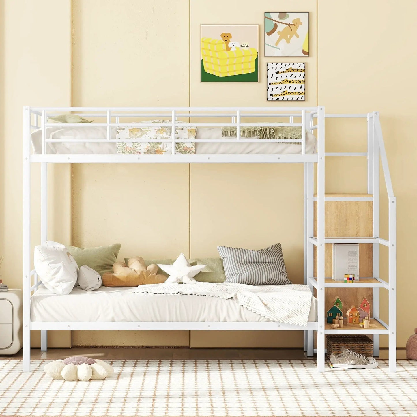 Bunk Bed With Lateral Storage Ladder and Wardrobe
