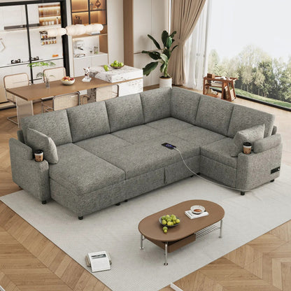U Shaped Sectional Sleeper Sofa With Ports