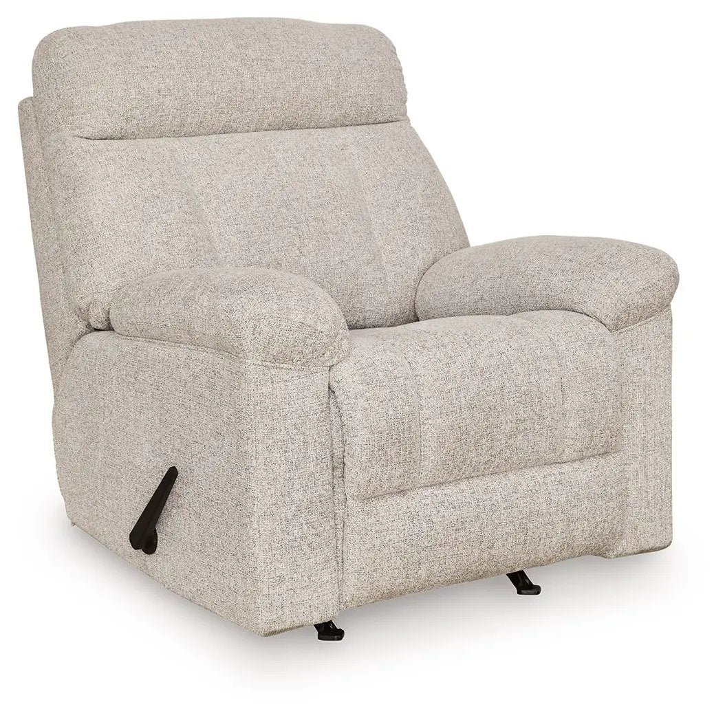 Hoyne Park Rocker Recliner in beige textured fabric with padded arms by Unique Piece Furniture on Tampa Home & Garden Store