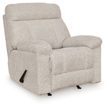 Hoyne Park Rocker Recliner in beige textured fabric with padded arms by Unique Piece Furniture on Tampa Home & Garden Store