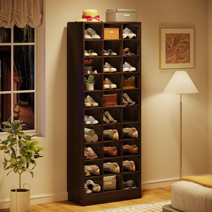10 Tier Shoe Storage Cabinet with 30 cubbies in dark wood by HouseOfZazla, shoes organized on Tampa Home & Garden Store