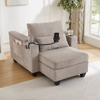 Convertible Chaise Lounge Chair With USB Ports