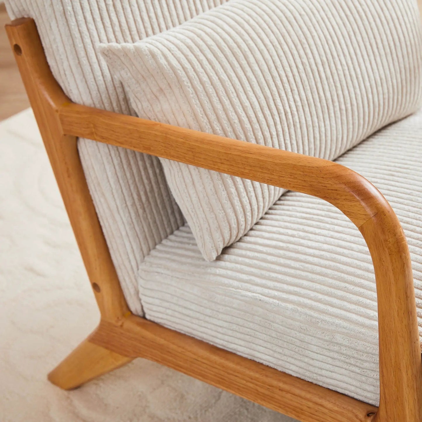 Accent Arm Chair upholstered in beige corduroy with wood armrests Unique Piece Furniture on Tampa Home & Garden Store