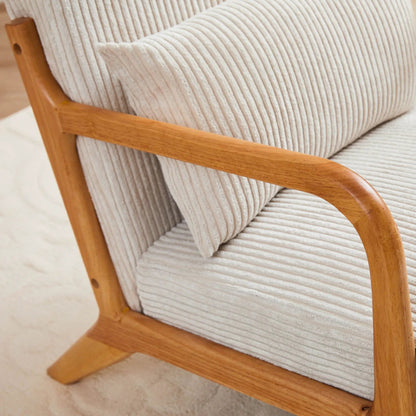 Accent Arm Chair upholstered in beige corduroy with wood armrests Unique Piece Furniture on Tampa Home & Garden Store
