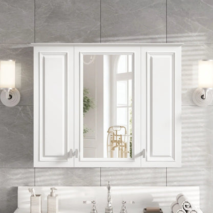 White wall-mounted medicine cabinet with central mirror and three panel doors, 5 adjustable shelves on Tampa Home & Garden Store