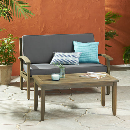 Outdoor chat set with coffee table and loveseat, 2-piece, HouseOfZazla, gray cushions on Tampa Home & Garden Store