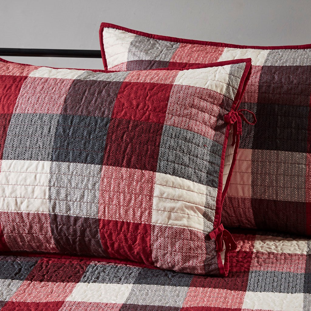 6 Piece Reversible Plaid Daybed Cover Set by HouseOfZazla in red plaid with 2 pillow shams on Tampa Home & Garden Store