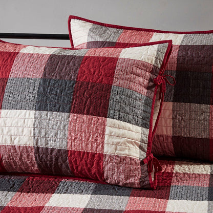 6 Piece Reversible Plaid Daybed Cover Set by HouseOfZazla in red plaid with 2 pillow shams on Tampa Home & Garden Store