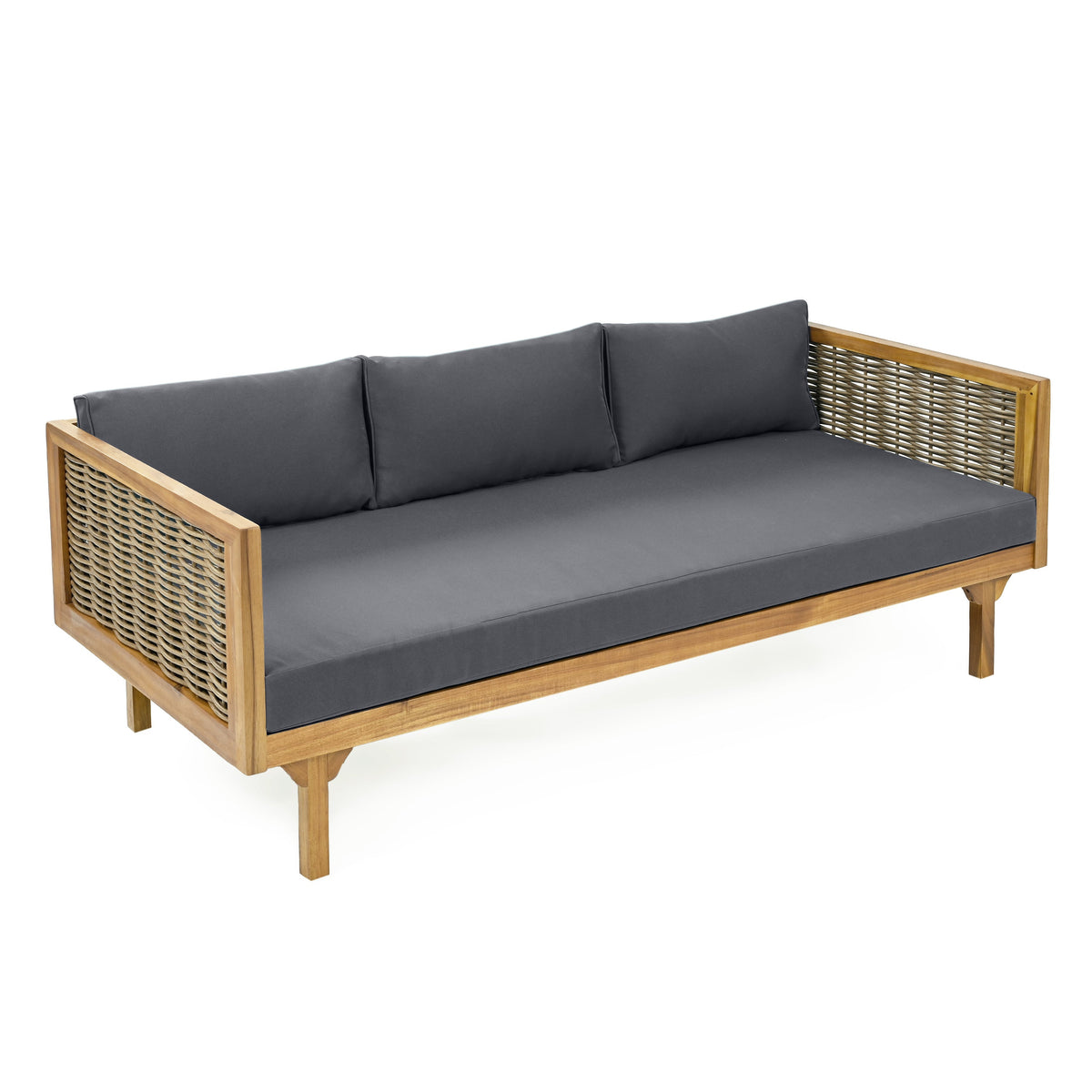 Claremont 3 Seater Daybed with Rattan Arms, dark gray cushions, wooden frame HouseOfZazla on Tampa Home & Garden Store